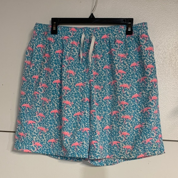 CHUBBIES MENS DOMINGOS ARE FOR FLAMINGOS SWIM TRUNKS PINK BLUE XXL 7” INSEAM - Picture 2 of 6